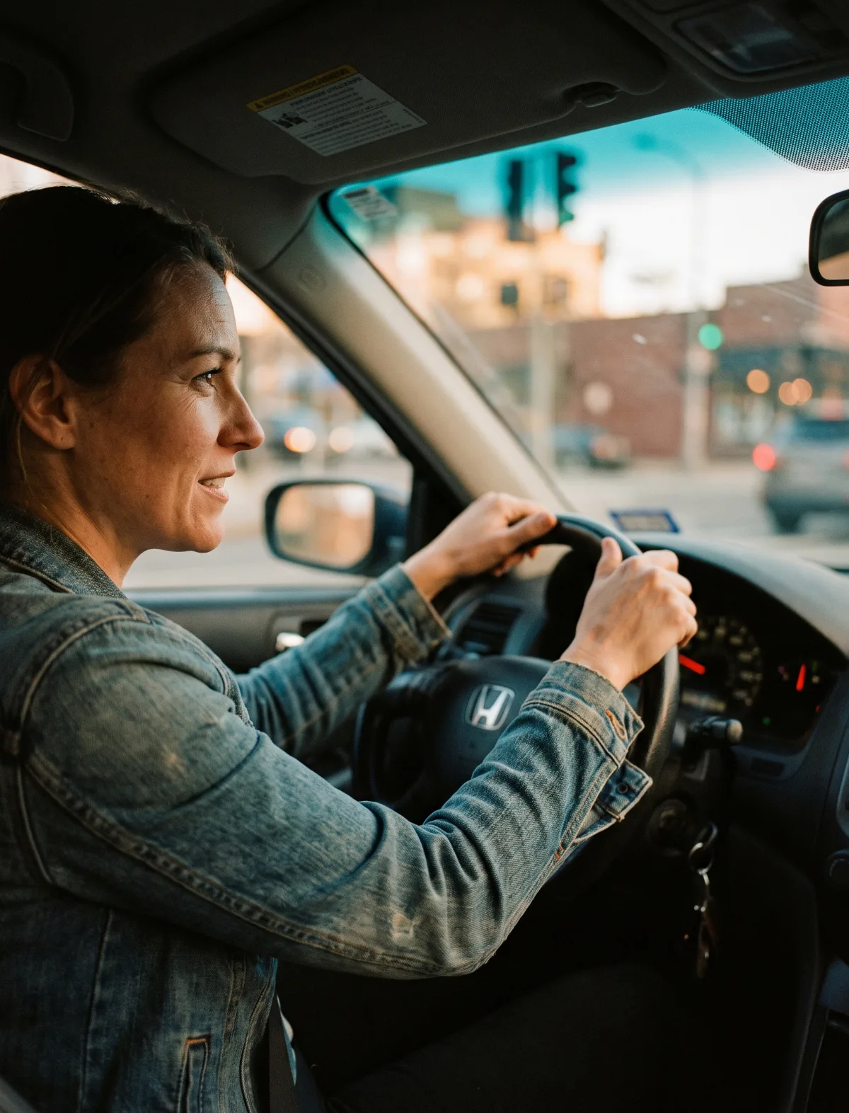 Mulher ao volante durante uma aula de direção (cena ilustrativa)